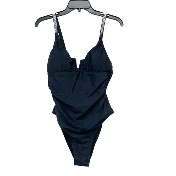 Cupshe Reverie Land V Wire Rhinestone Chain Black One Piece Swimsuit M - Picture 1 of 7